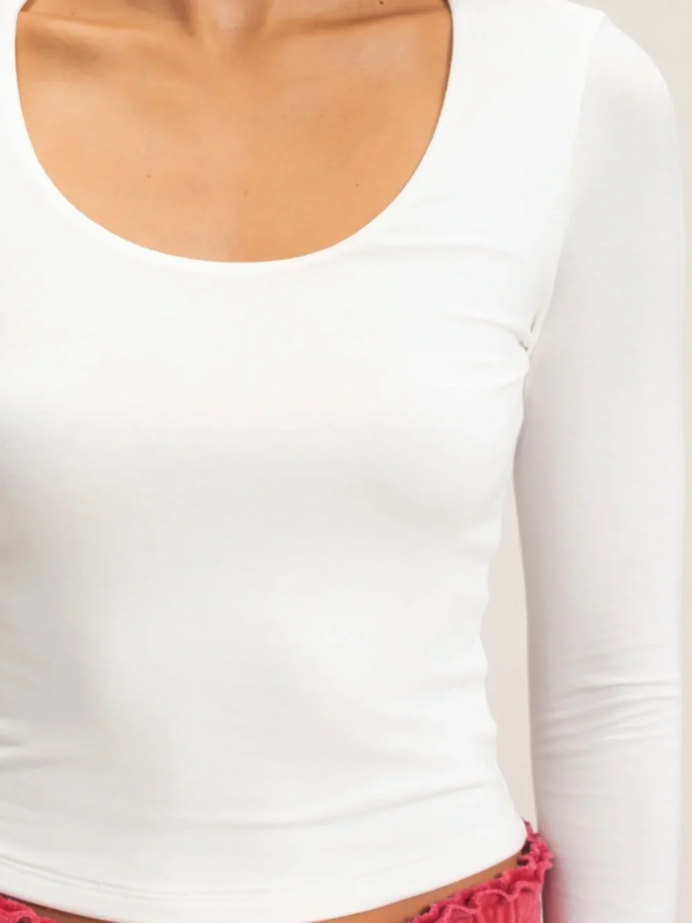 NEW 🤍 Double Zero Off White Scoop Neck Long Sleeve Top – Medium - Picture 3 of 7